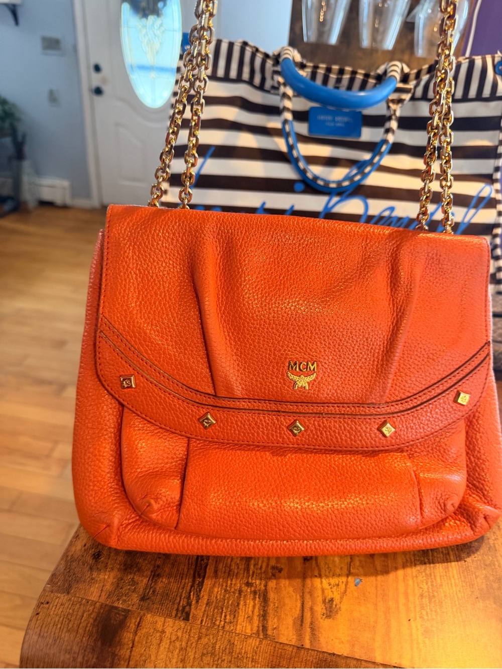 MCM Orange Pebbled Leather two way Chain-Handle Shoulder Bag FLASH SALE - Picture 9 of 10